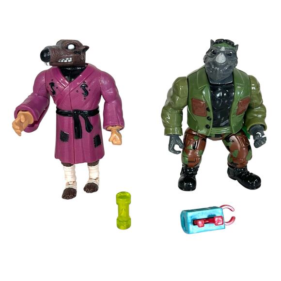 Teenage Mutant Ninja Turtles 1992 Playmates Mutatin’ Splinter & Rocksteady Lot - Picture 1 of 5